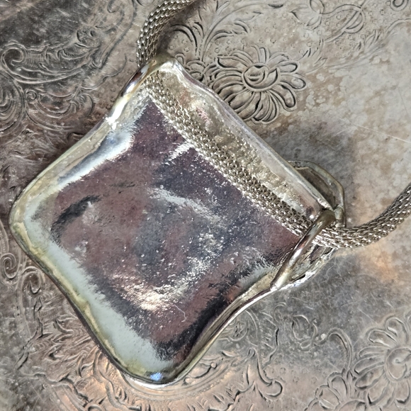 Abalone Pendant Necklace Artsy Artist Made & Yellow Stone Silver Tone Statement - Picture 10 of 15
